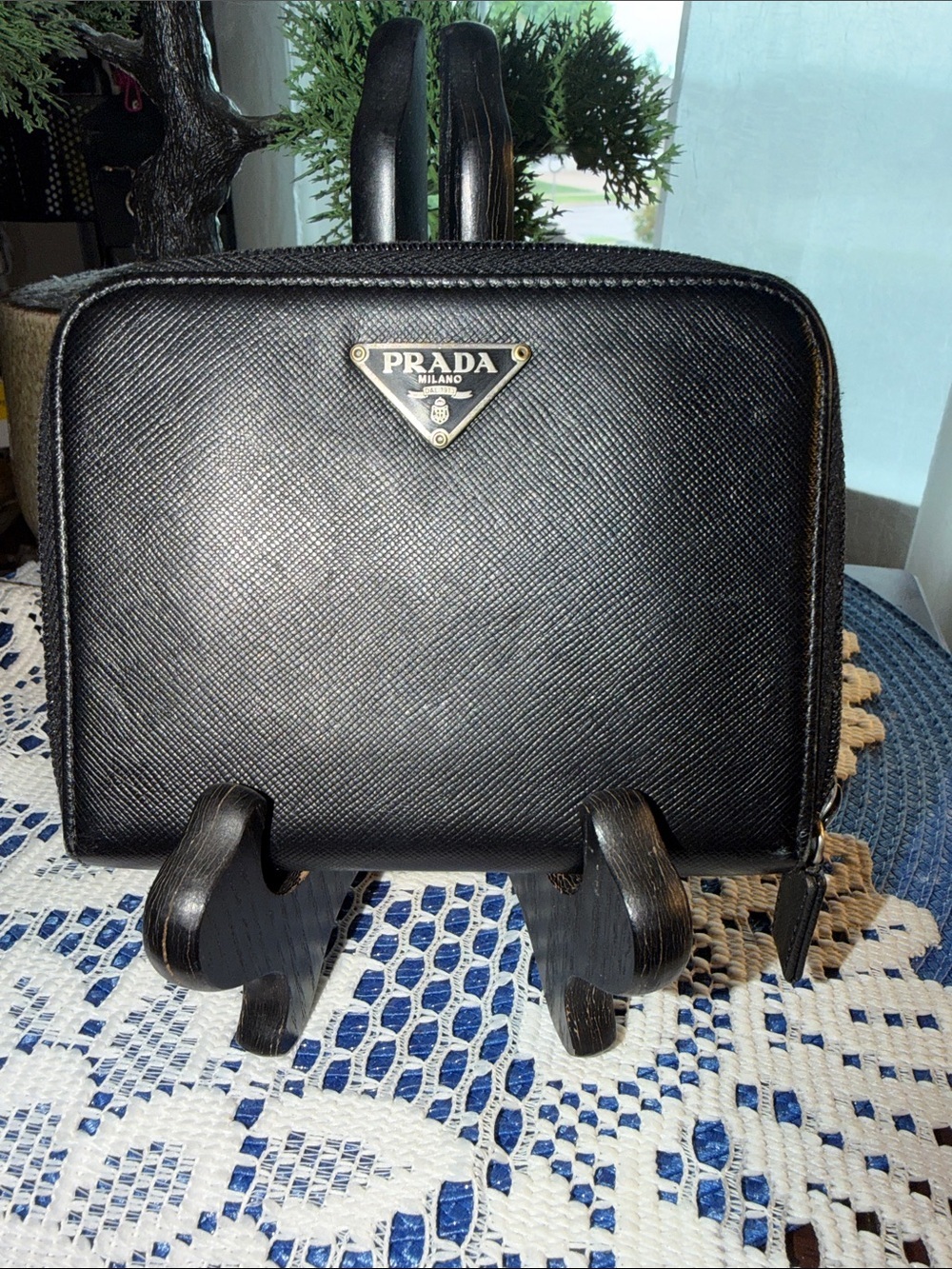 Prada Black Saffiano Leather Zip Wallet